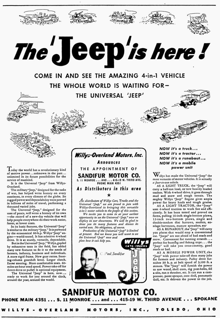 1945-10-21-spokesmanreview-sandifur-ad