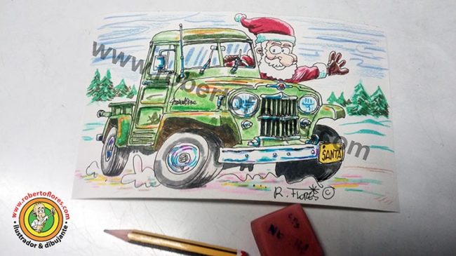 boceto_doodle_gribouillage_ziriborro_willys_jeep_pick_up_1950s_santa_navidad_2016