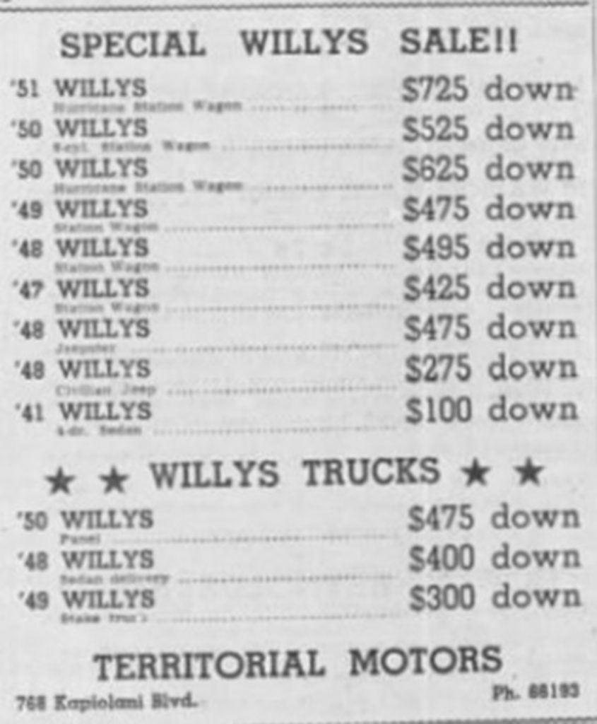 Willys ad - Honolulu, Hawaii