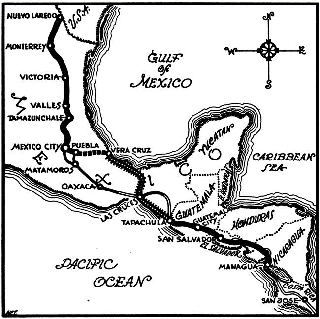 1947-driving-to-mnagua-nicarauga-william-f-baggerman-map