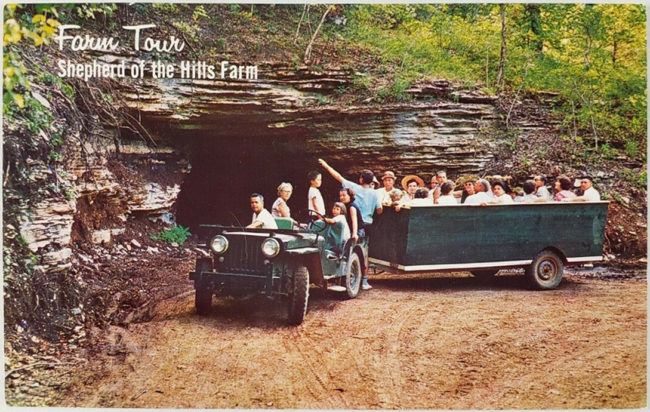 petes-cave-shepherd-of-the-hills-postcard-jeep1