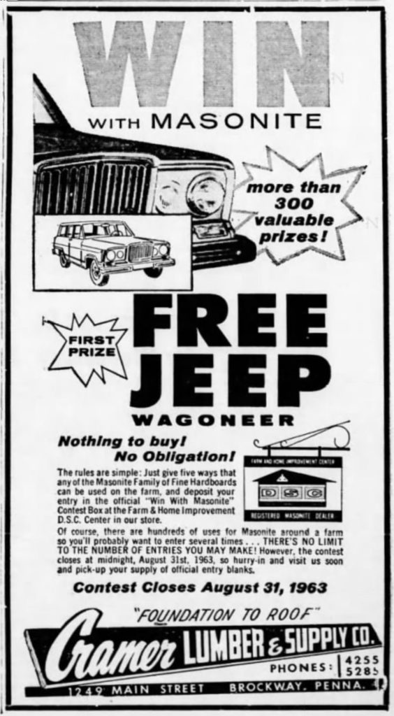 1963-07-brockaway-record-masonite-contest-ad-win-jeep-wagoneer-ad